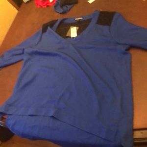 Blue with black lace blouse